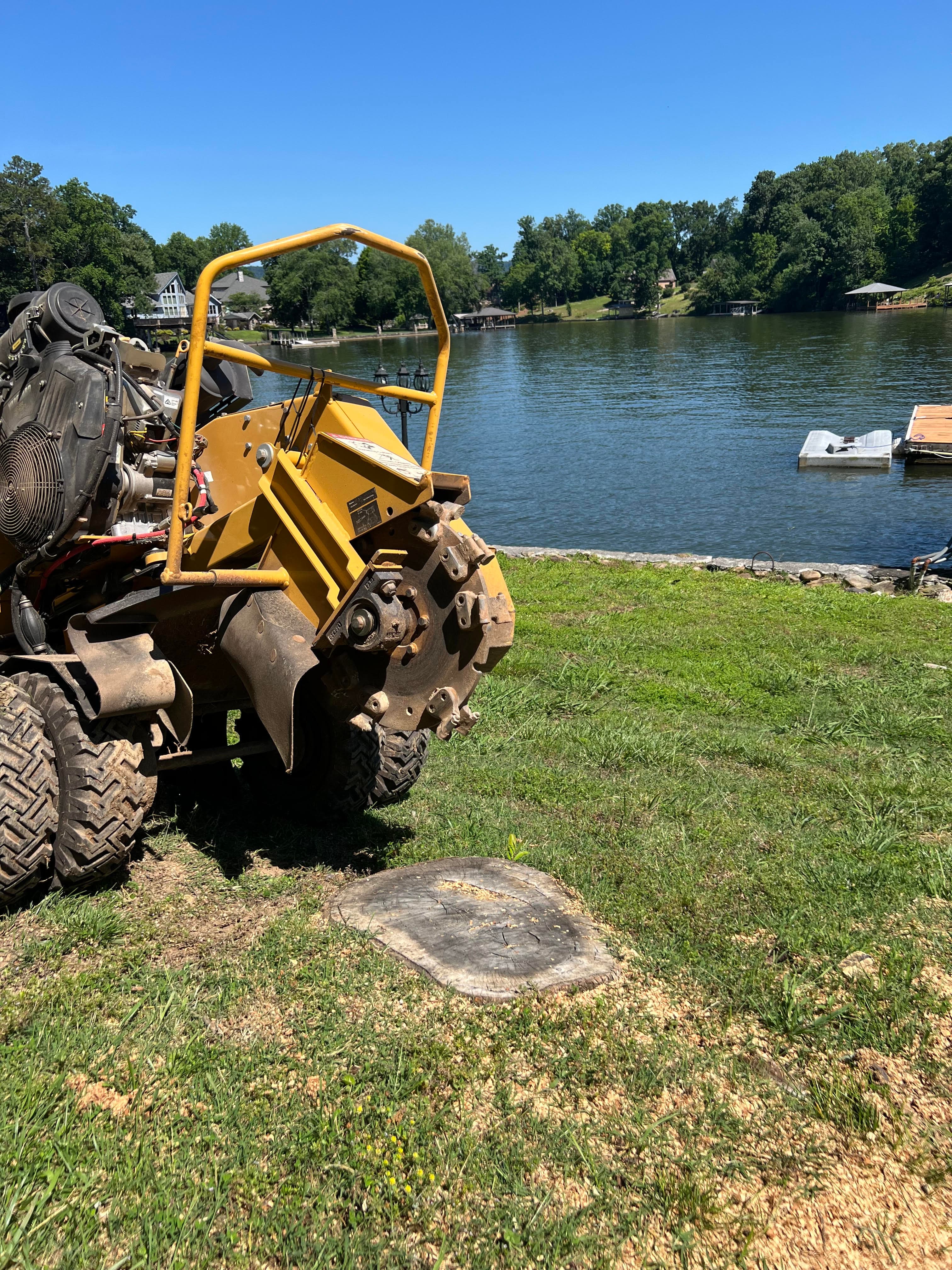 High-horsepower gas-powered wheeled stump grinder equipment working in Hamilton County, TN